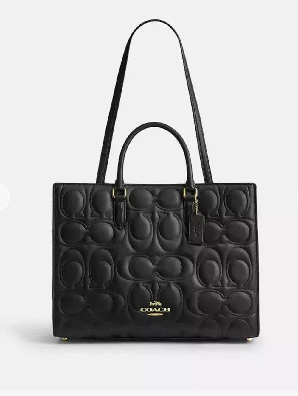 Coach Black Signature Leather Maggie Tote Bag Large